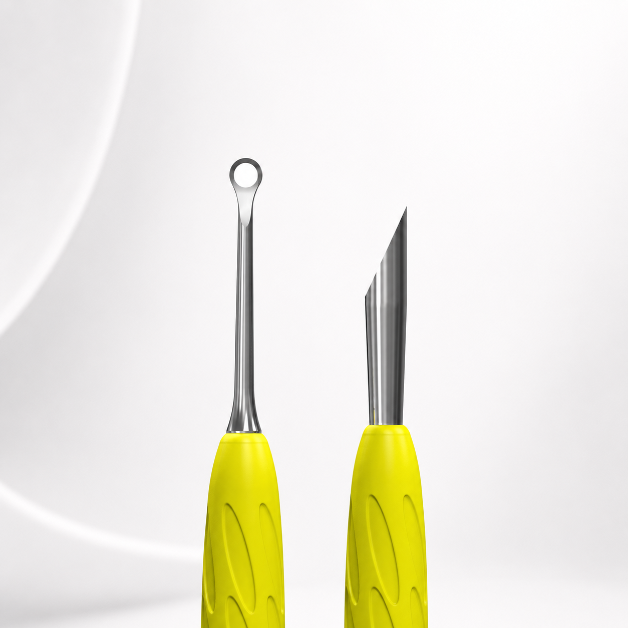 Manicure pusher Gummy with yellow silicone handle UNIQ 11 TYPE 2 (beveled and loop pusher)
