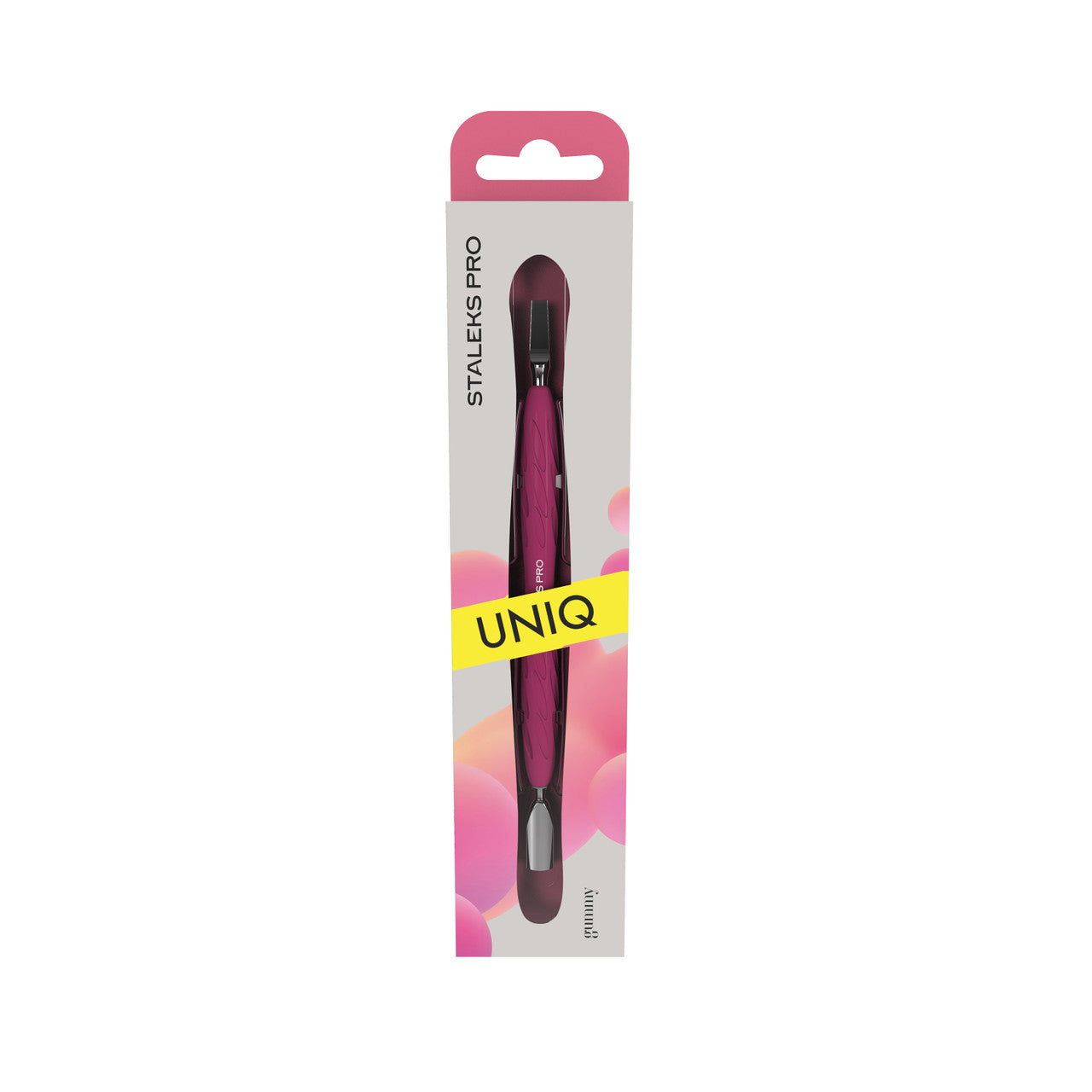 Manicure pusher Gummy with silicone handle UNIQ 10 TYPE 5 (rounded narrow pusher and straight blade)