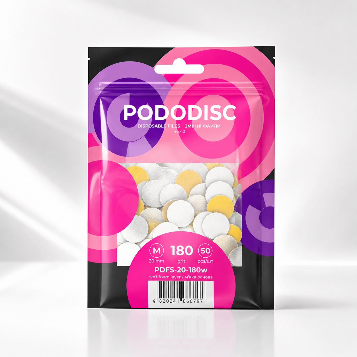 Disposable white files on soft foam layer for pedicure disc PODODISC M EXPERT 180 grit (50 pcs)