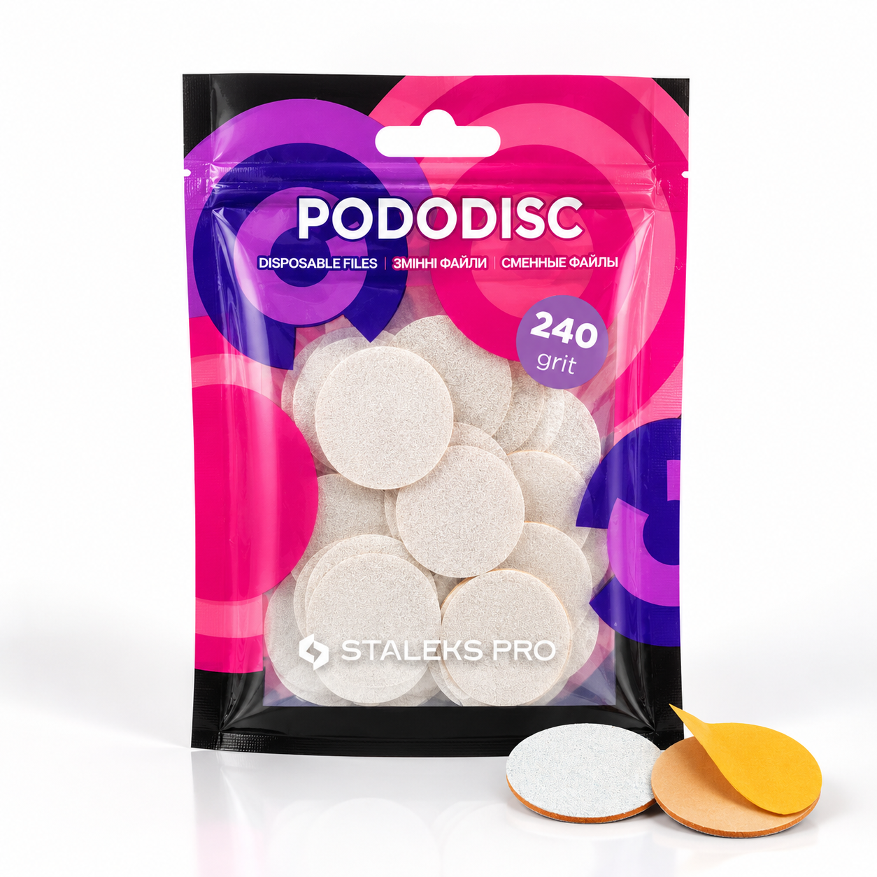 Disposable white files for pedicure disc PODODISC L EXPERT 240 grit (50 pcs)