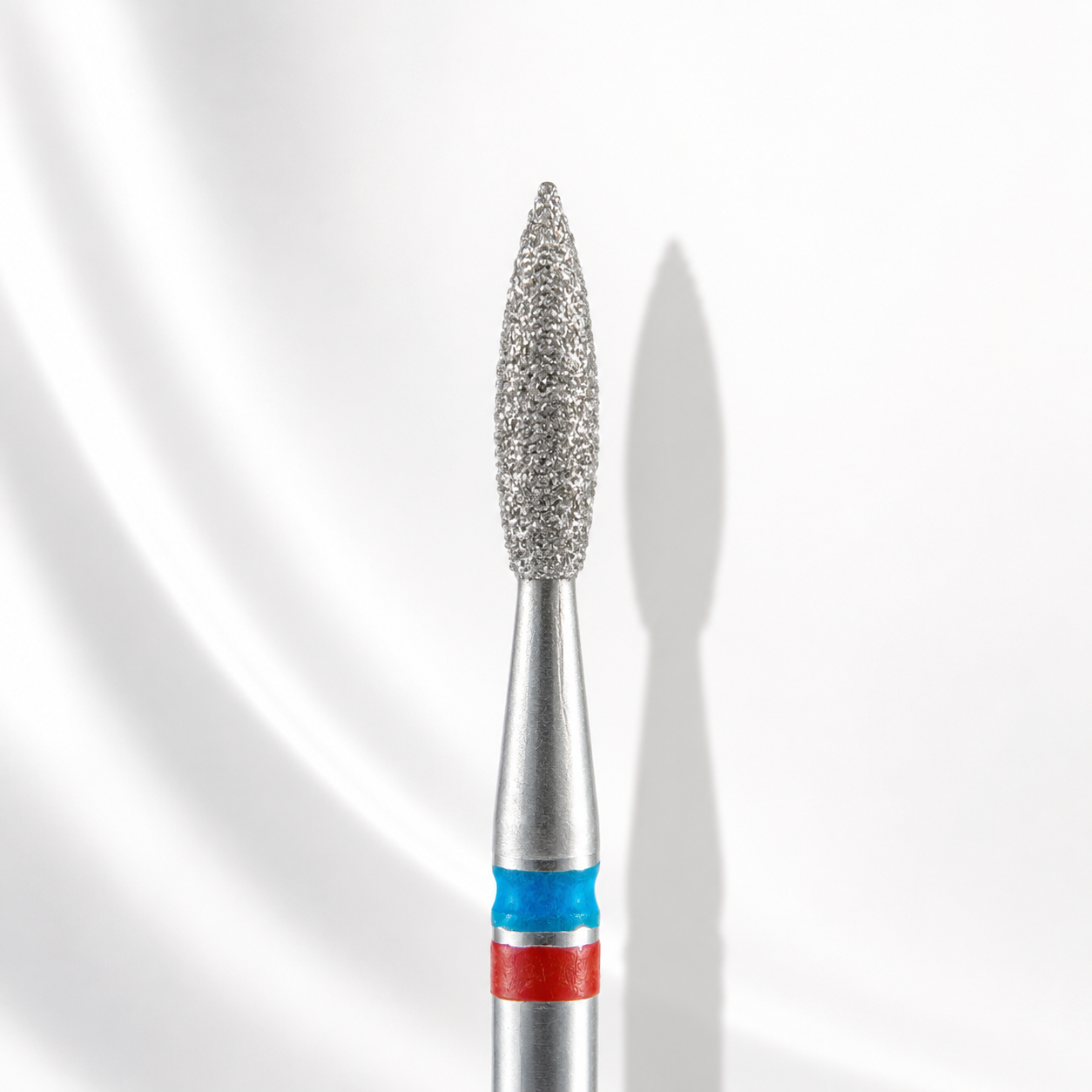 STALEKS Diamond nail drill bit DUO pointed flame red-blue EXPERT head diameter 2,1 mm / working part 8 mm