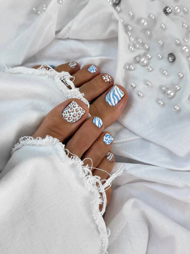 Pedicure Mix animal. Blue brown. Nail wrap WR-979