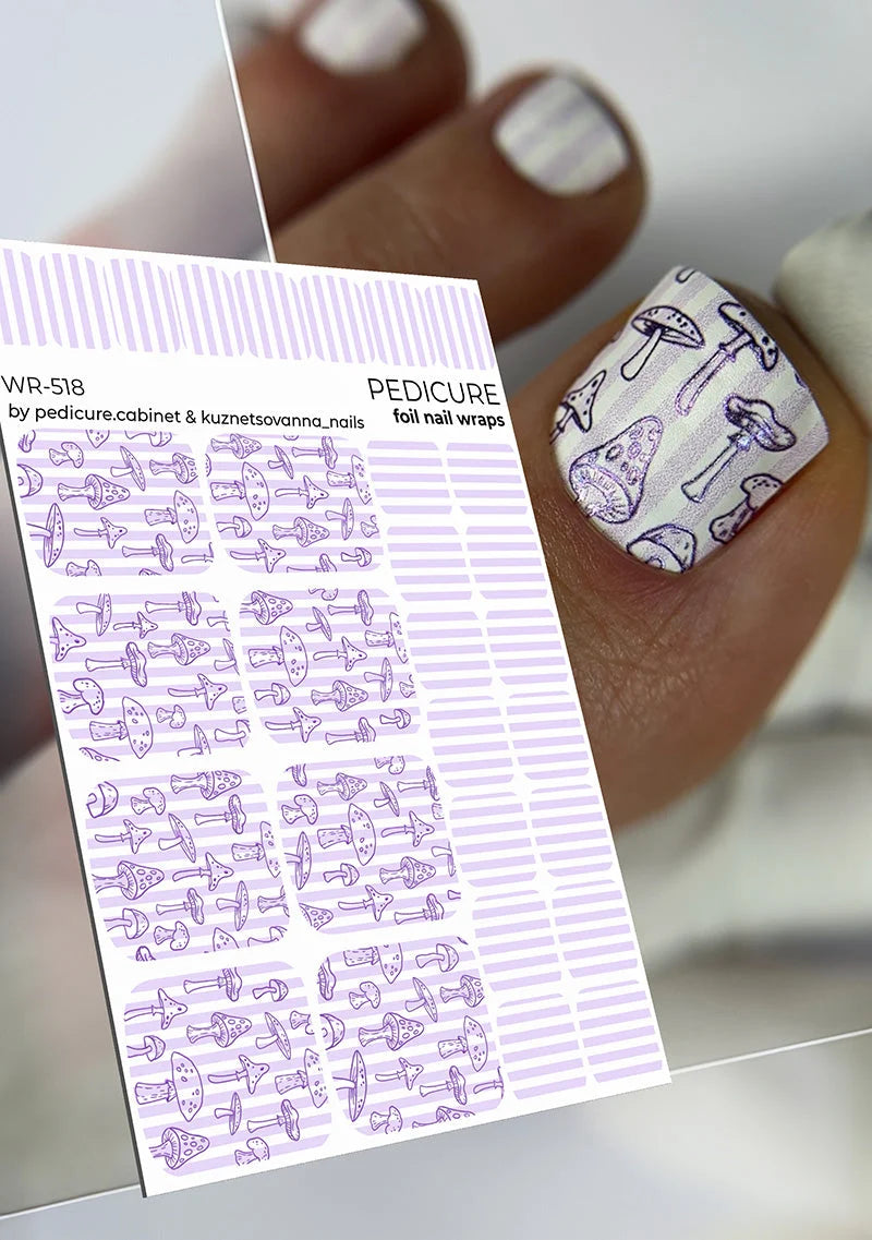 Pedicure Mushrooms. Colored Foil. Nail wraps WR-518