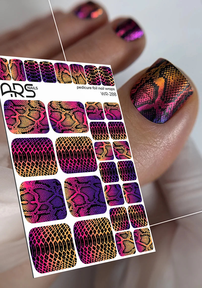 Pedicure Python with gradient. Colored Foil. Nail wraps WR-288
