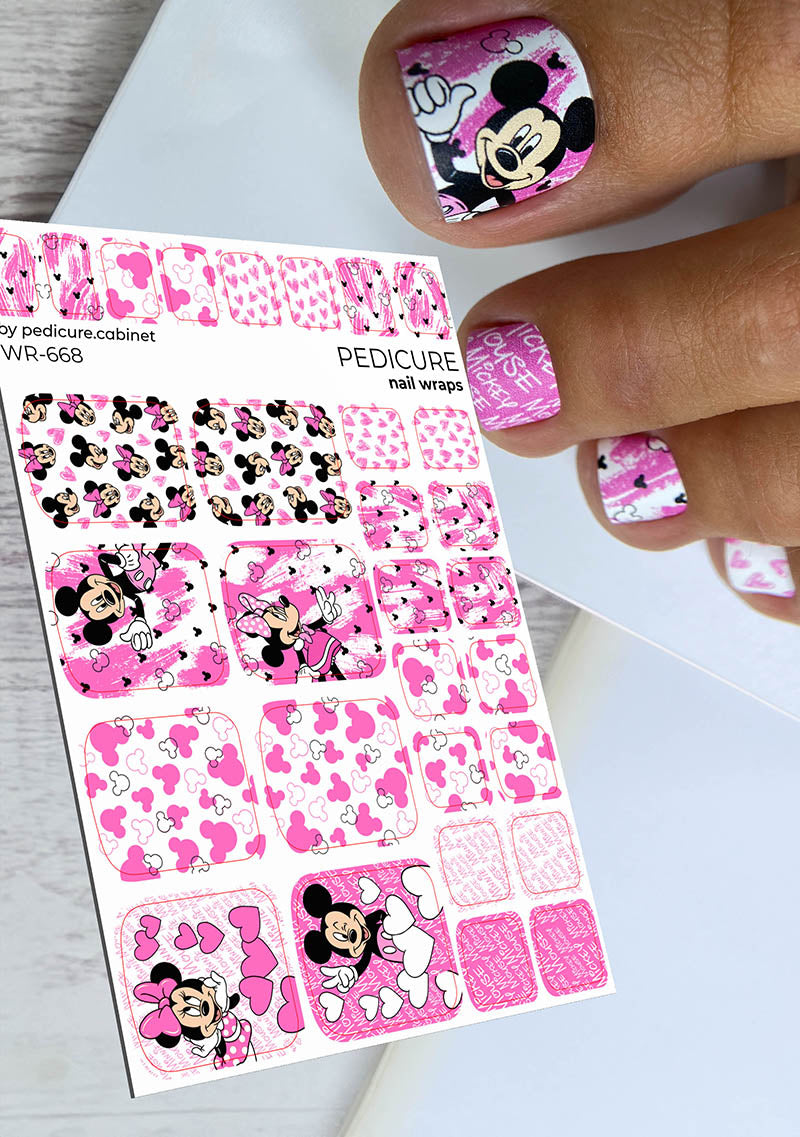 Pedicure nail wraps. Pink . Mickey Mouse. WR-668