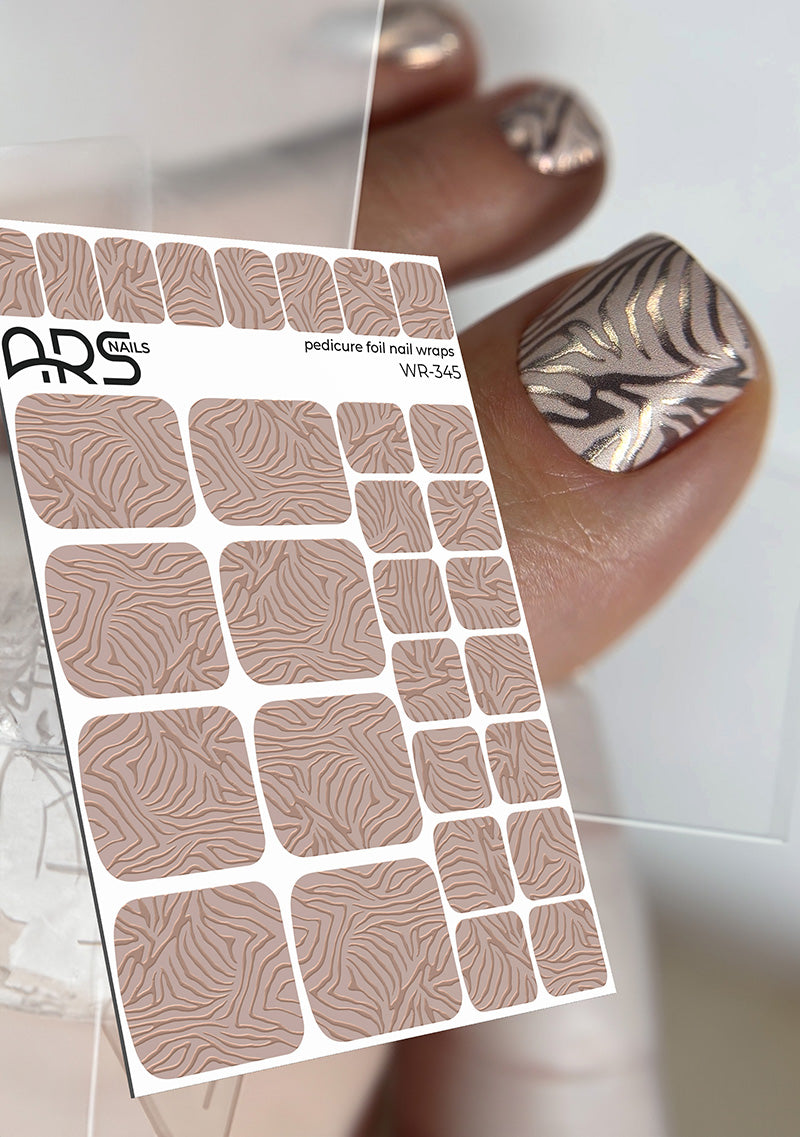 Pedicure Zebra brown. Colored Foil. Nail wraps WR-345