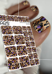 Pedicure Leo with purple. Gold Foil. Nail wraps WR-354