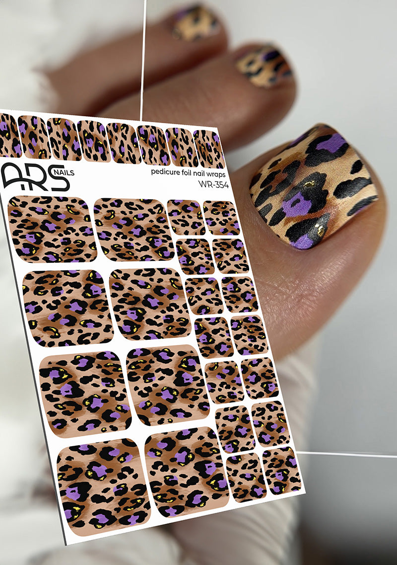 Pedicure Leo with purple. Gold Foil. Nail wraps WR-354