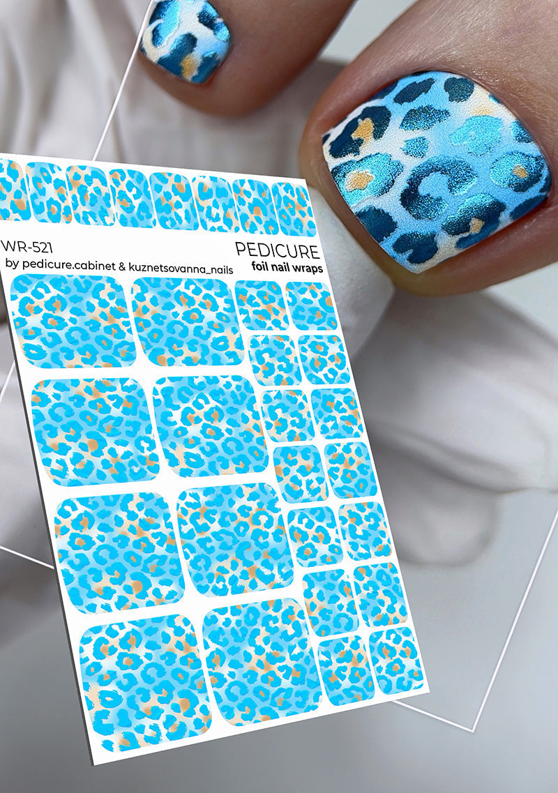 Pedicure Leo Blue and Strokes. Colored Foil. Nail wraps WR-521
