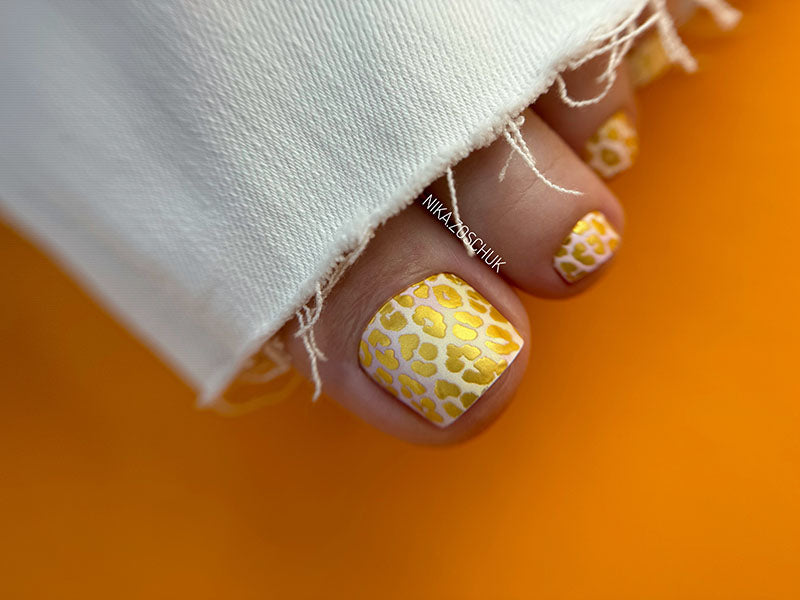 Pedicure Leo. Pink and Yellow. Gold Foil. Nail wraps WR-659 - image 2