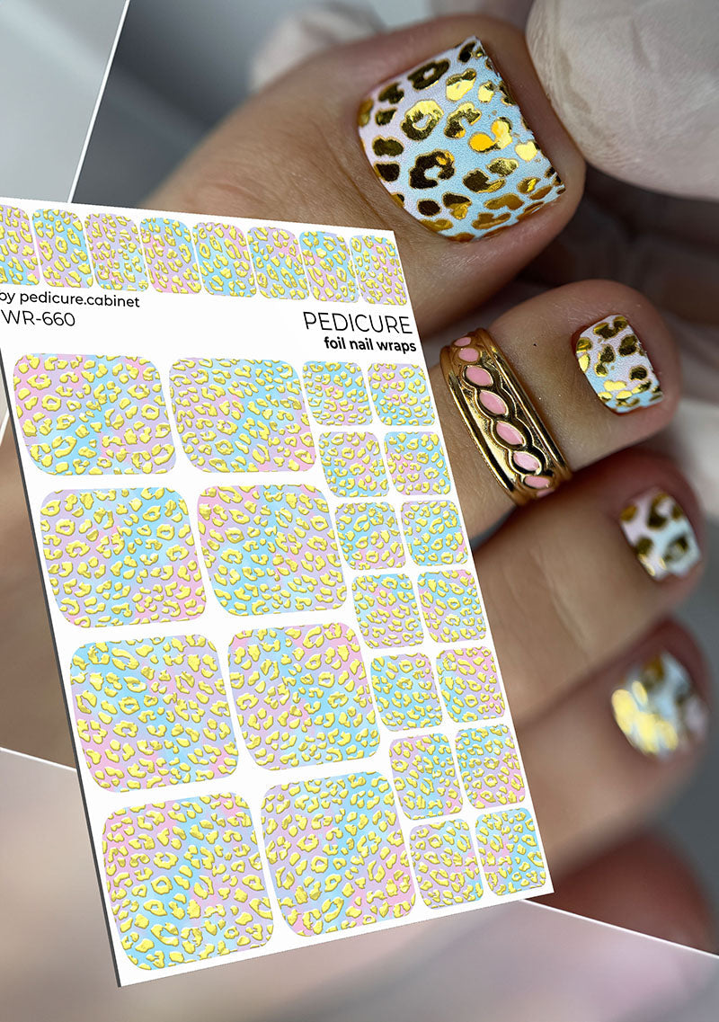 Pedicure Leo. Blue, Lilac. Gold Foil. Nail wraps WR-660