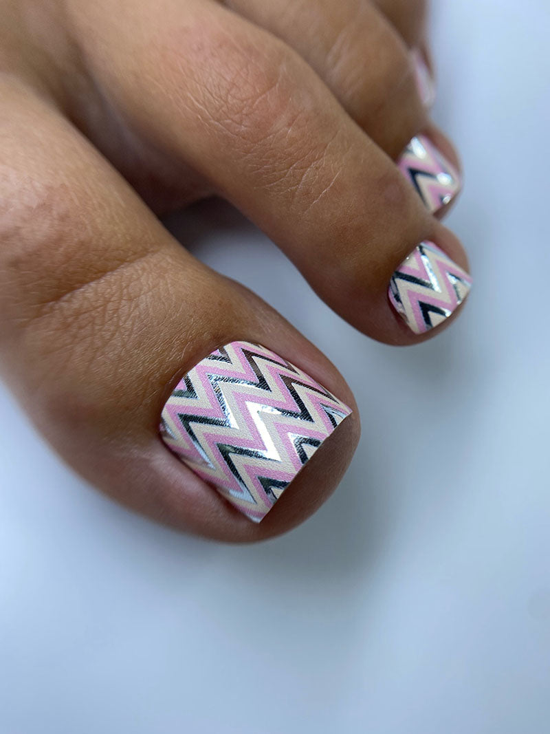 Pedicure Peach Zigzag. Silver Foil. Nail wrap WR-696 - image 2