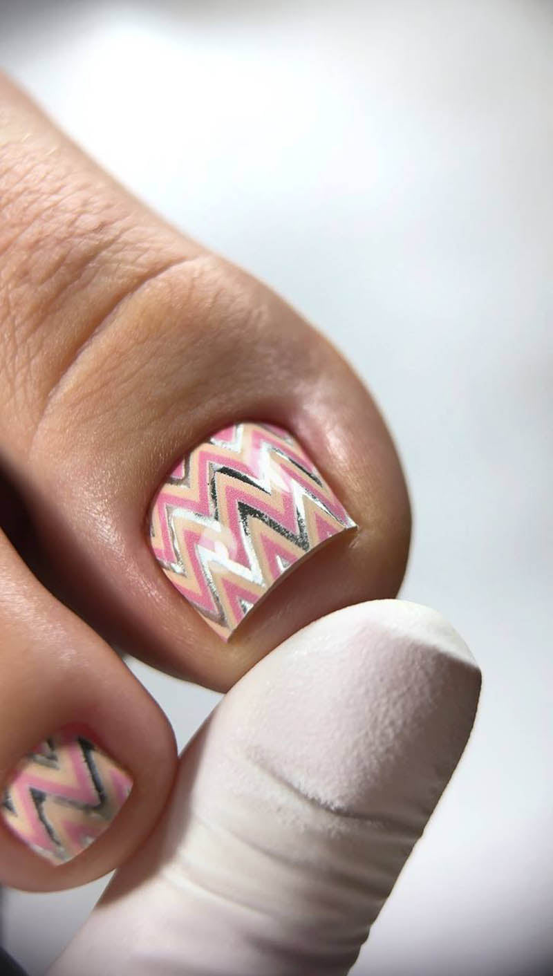 Pedicure Peach Zigzag. Silver Foil. Nail wrap WR-696 - image 8