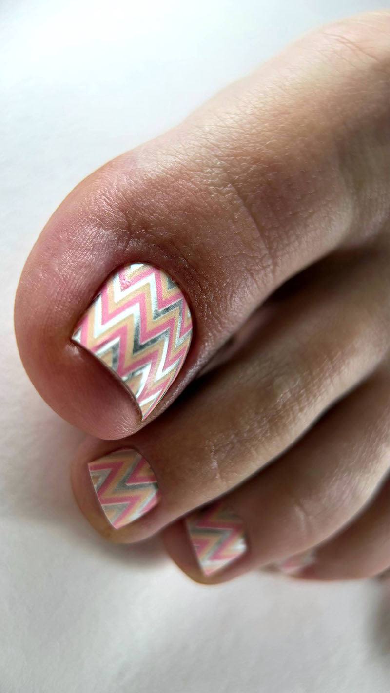 Pedicure Peach Zigzag. Silver Foil. Nail wrap WR-696 - image 9