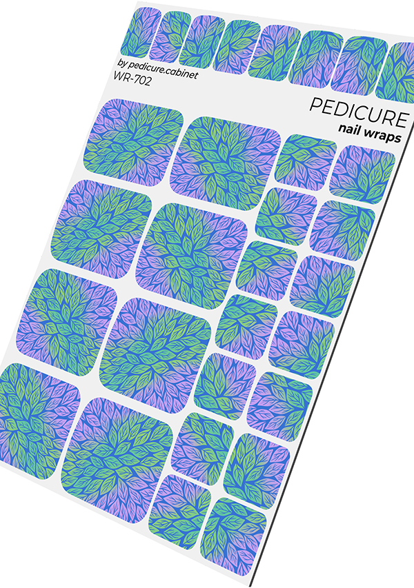 Pedicure Gradient Leaves. Blue Background. Nail wrap WR-702 - image 3