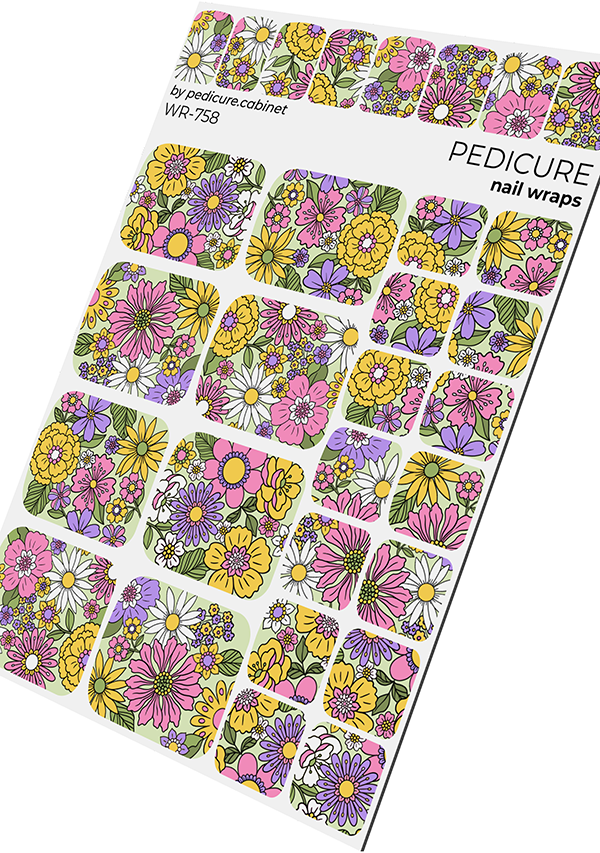 Pedicure Flowers on a light green background. Nail wrap WR-758 - image 4