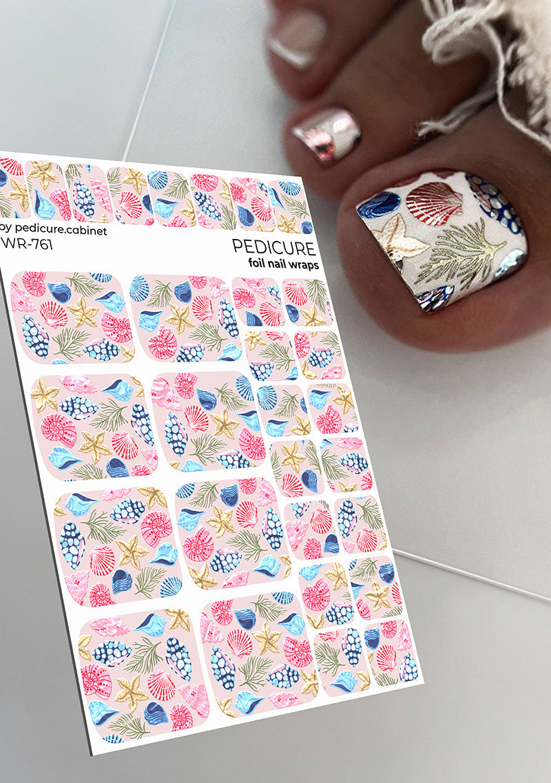 Pedicure Marine. Colored foil. Nail wrap WR-761