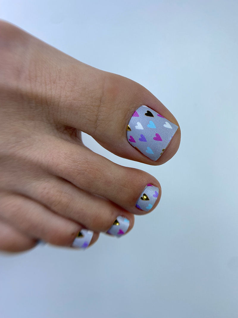 Pedicure Hearts gray background. Foil gold. Nail wrap WR-767 - image 2