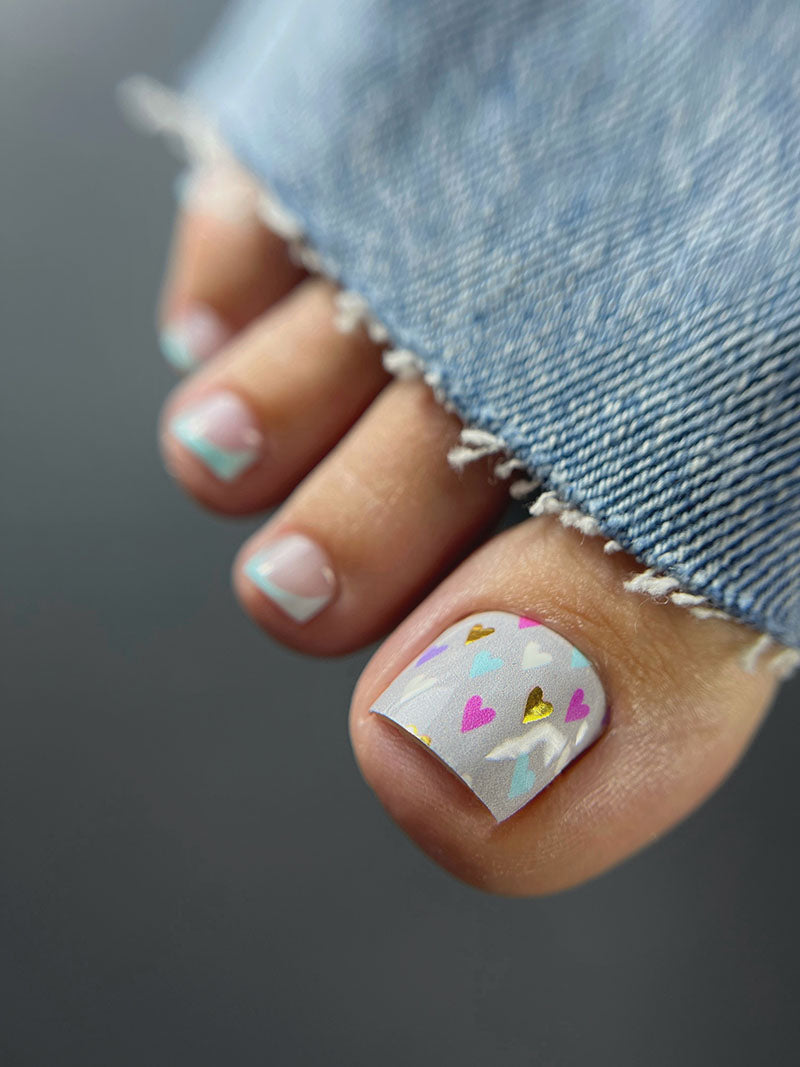 Pedicure Hearts gray background. Foil gold. Nail wrap WR-767 - image 3