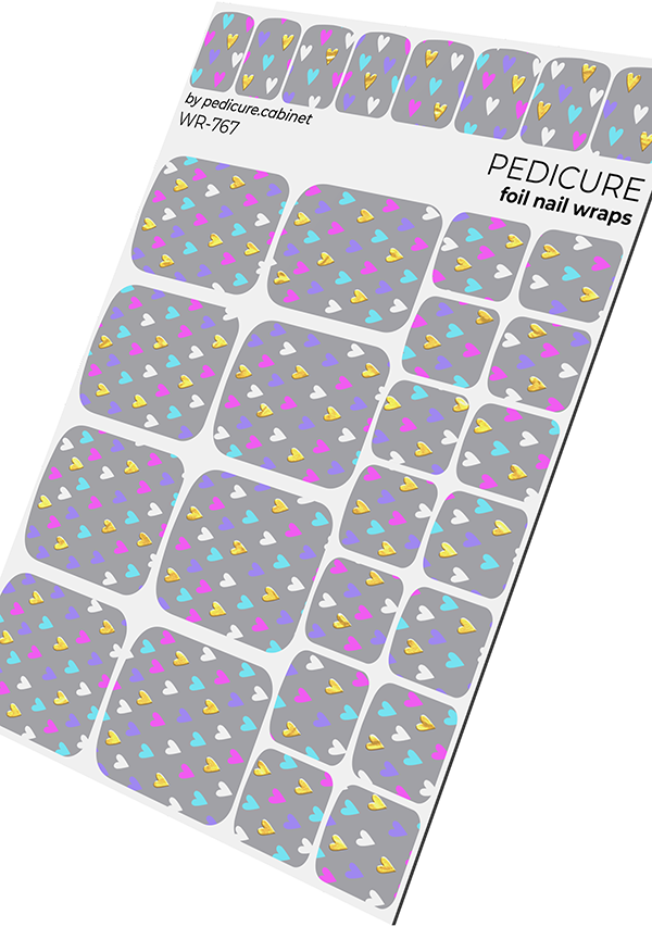 Pedicure Hearts gray background. Foil gold. Nail wrap WR-767 - image 4