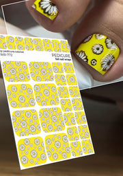 Pedicure Chamomile with outline. Foil gold. Nail wrap WR-772