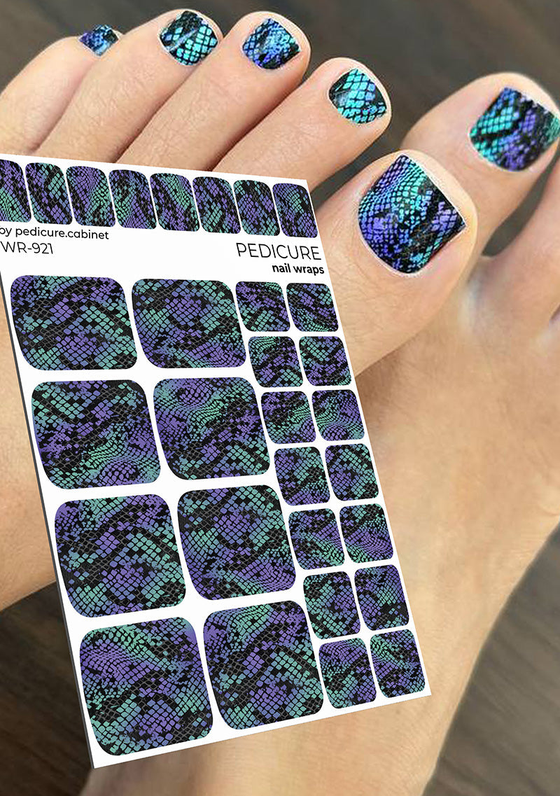 Pedicure Reptile. Green purple. Nail wrap WR-921