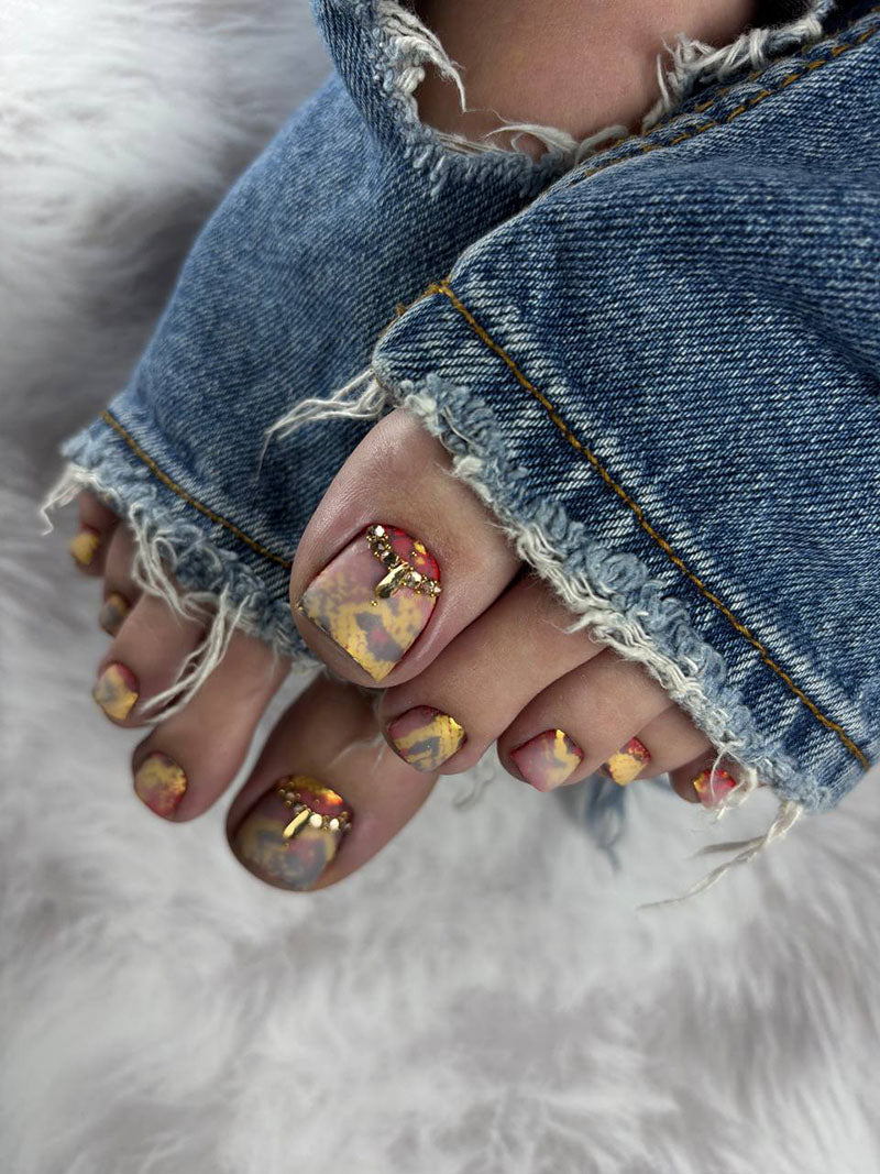 Pedicure Python. Red. Foil gold. Nail wrap WR-929 - image 2